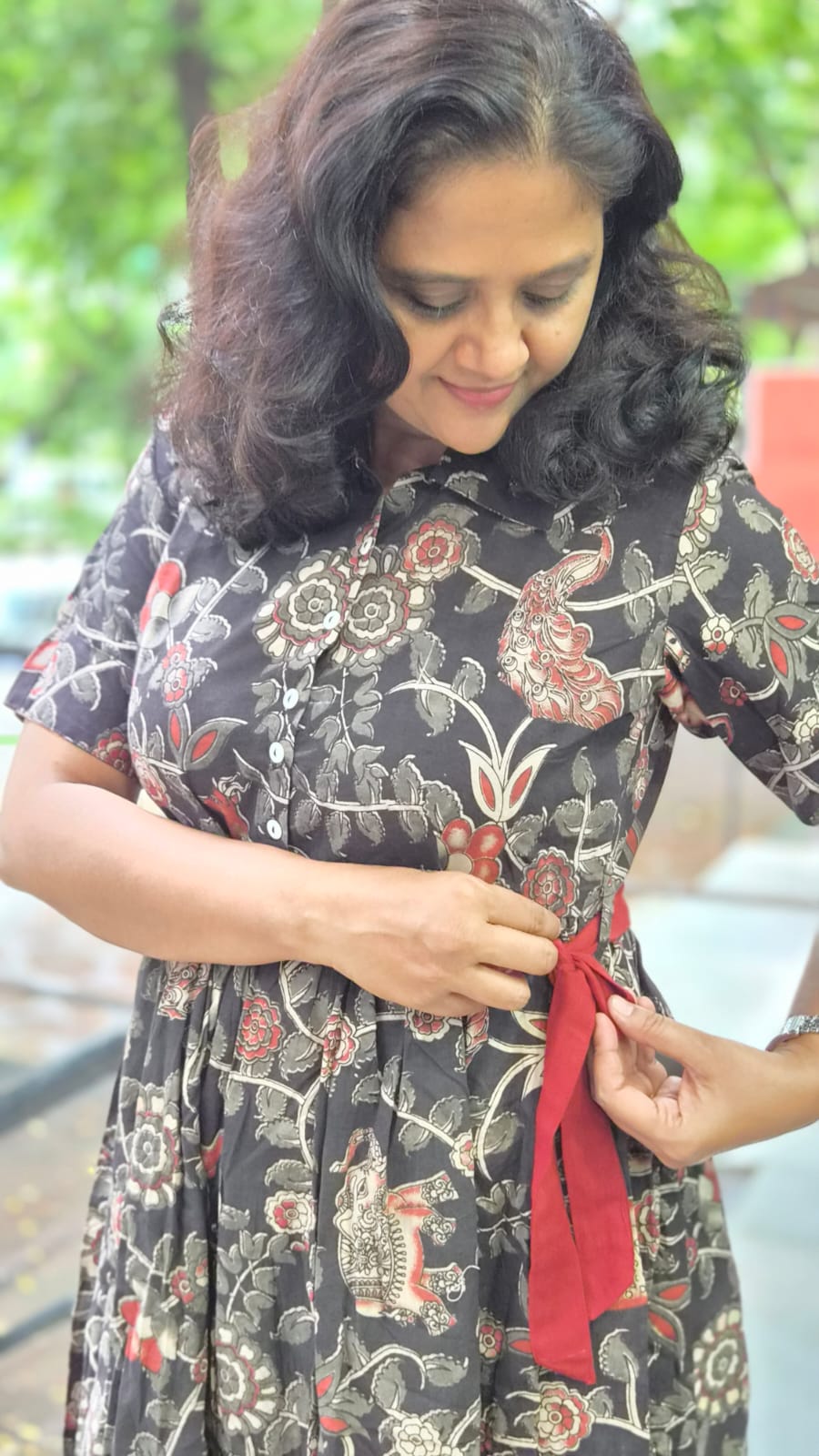 Black Pure Cotton Kalamkari  One Piece