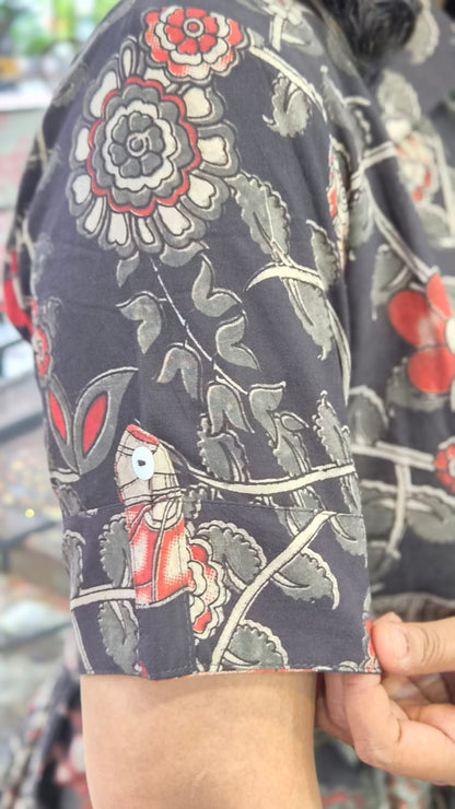 Black Pure Cotton Kalamkari  One Piece
