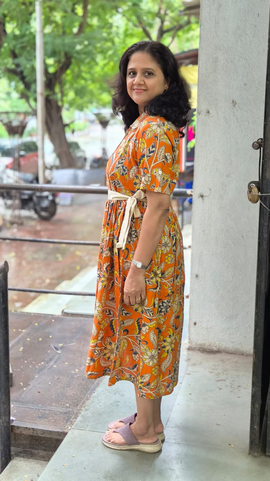 Orange Pure Cotton Kalamkari One Piece