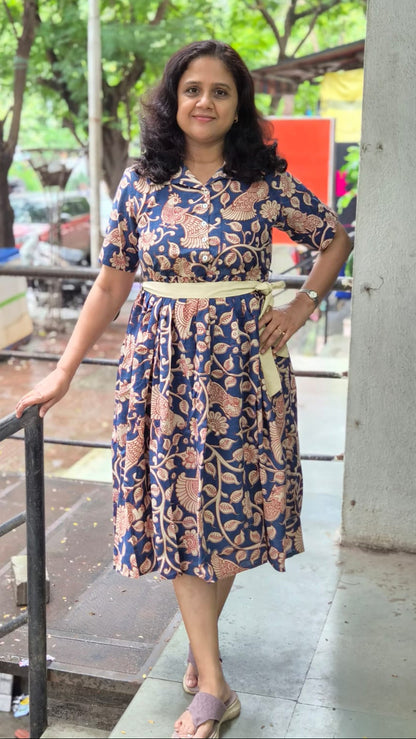 Blue Pure Cotton Kalamkari One Piece