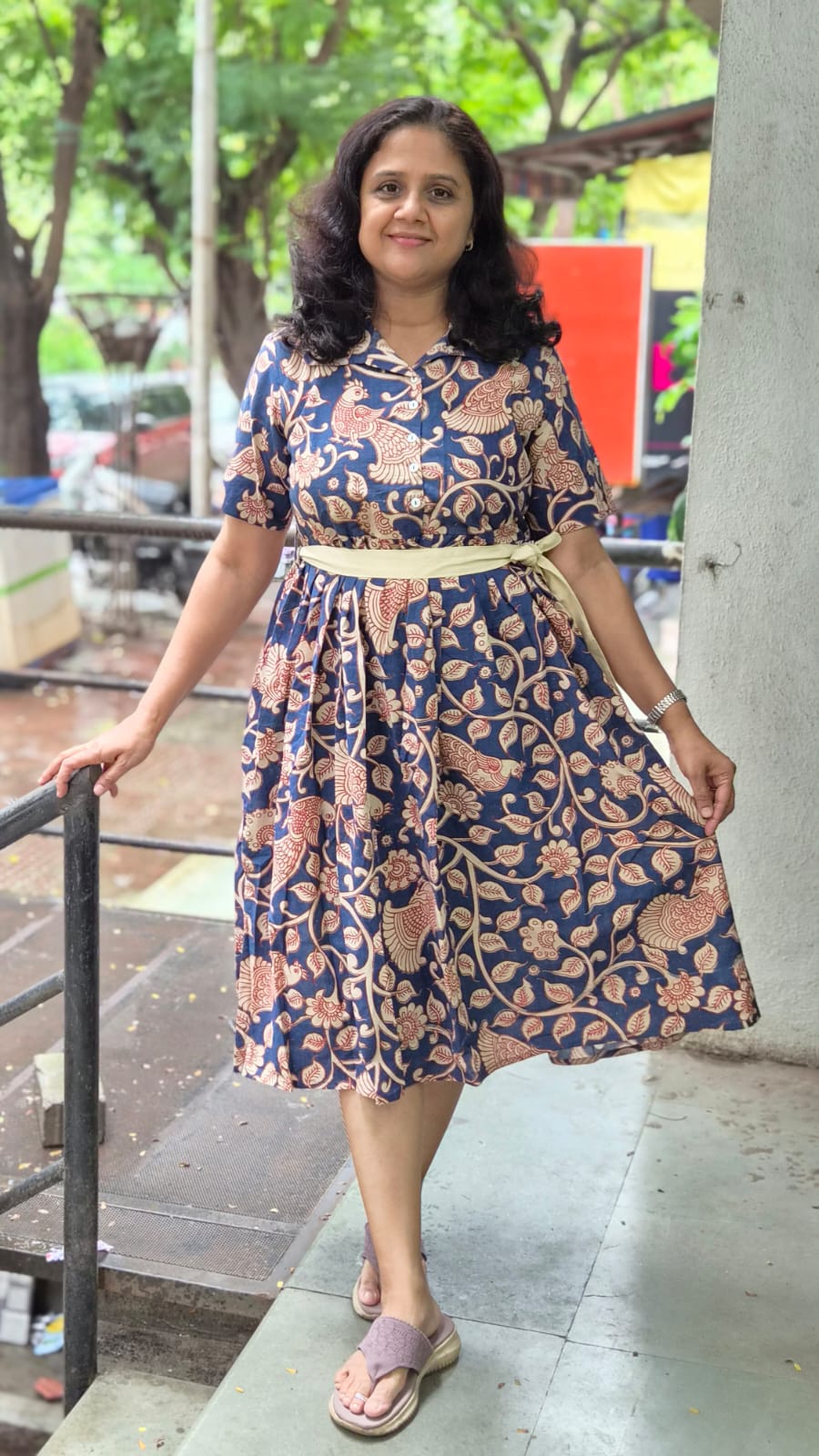 Blue Pure Cotton Kalamkari One Piece