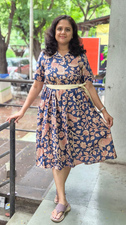 Blue Pure Cotton Kalamkari One Piece