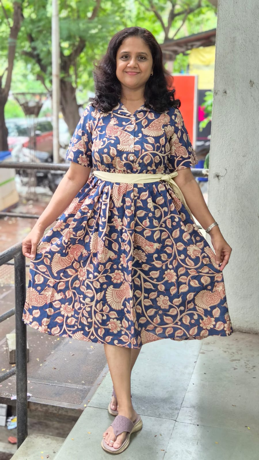 Blue Pure Cotton Kalamkari One Piece
