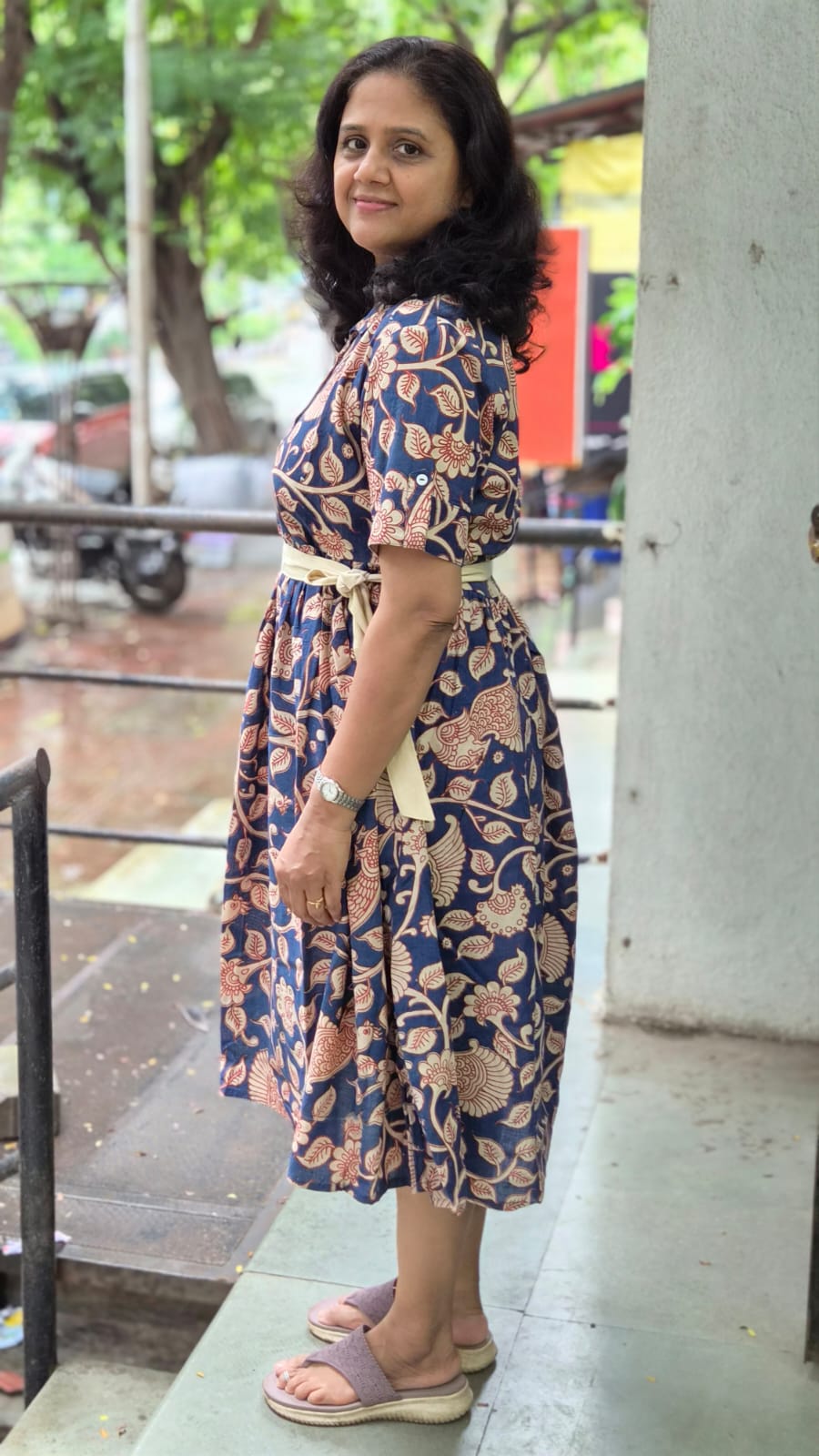 Blue Pure Cotton Kalamkari One Piece