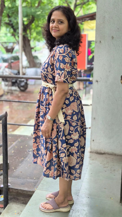 Blue Pure Cotton Kalamkari One Piece