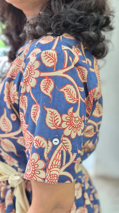Blue Pure Cotton Kalamkari One Piece