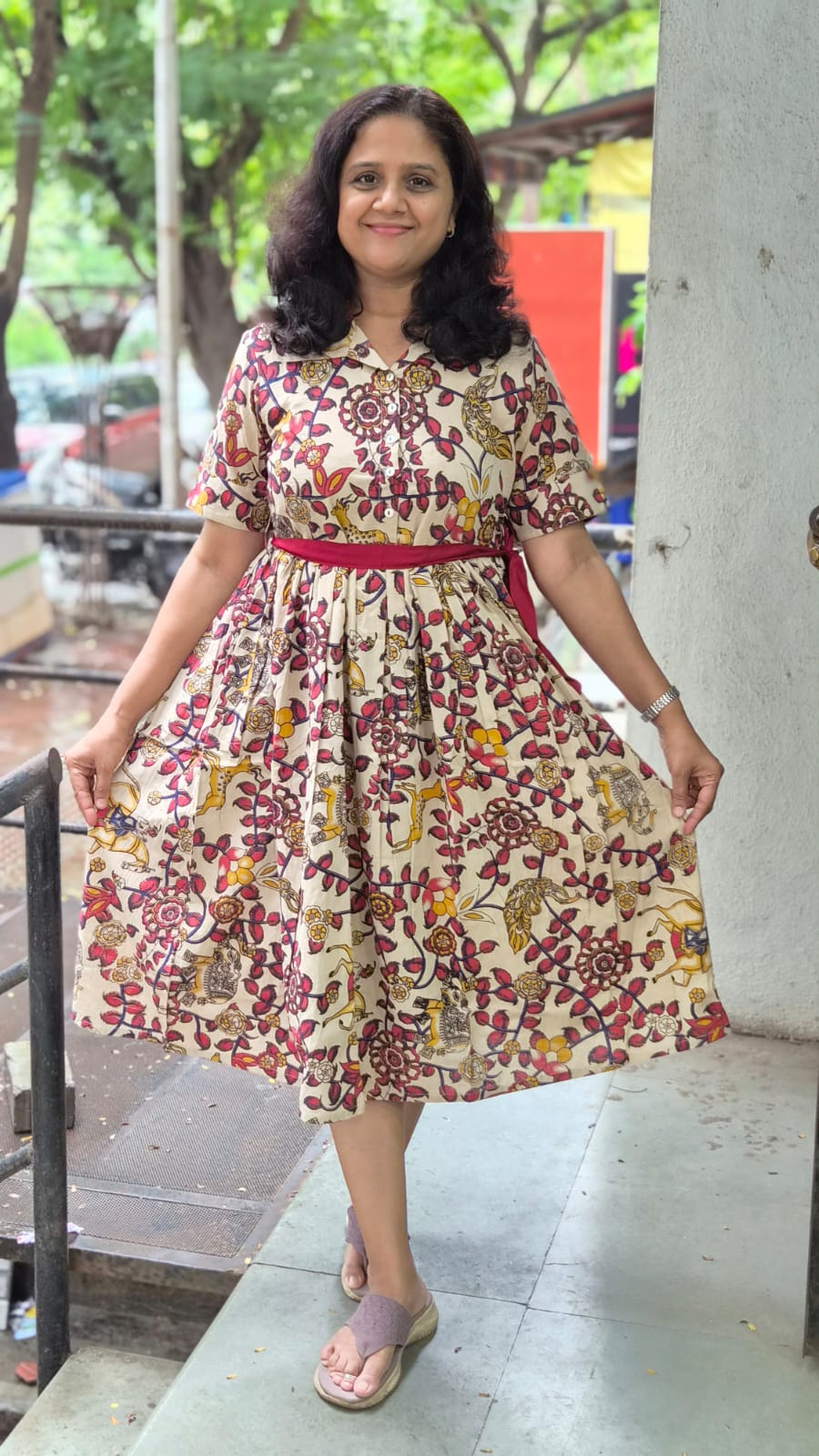 Off White Pure Cotton Kalamkari One Piece