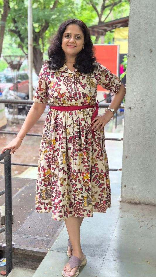 Off White Pure Cotton Kalamkari One Piece
