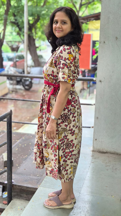 Off White Pure Cotton Kalamkari One Piece