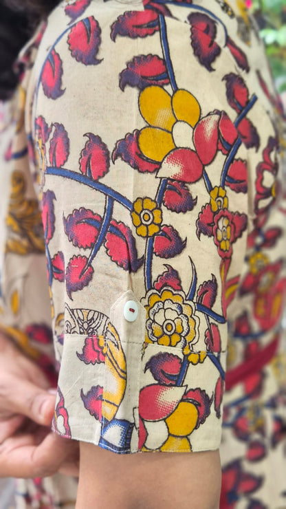Off White Pure Cotton Kalamkari One Piece