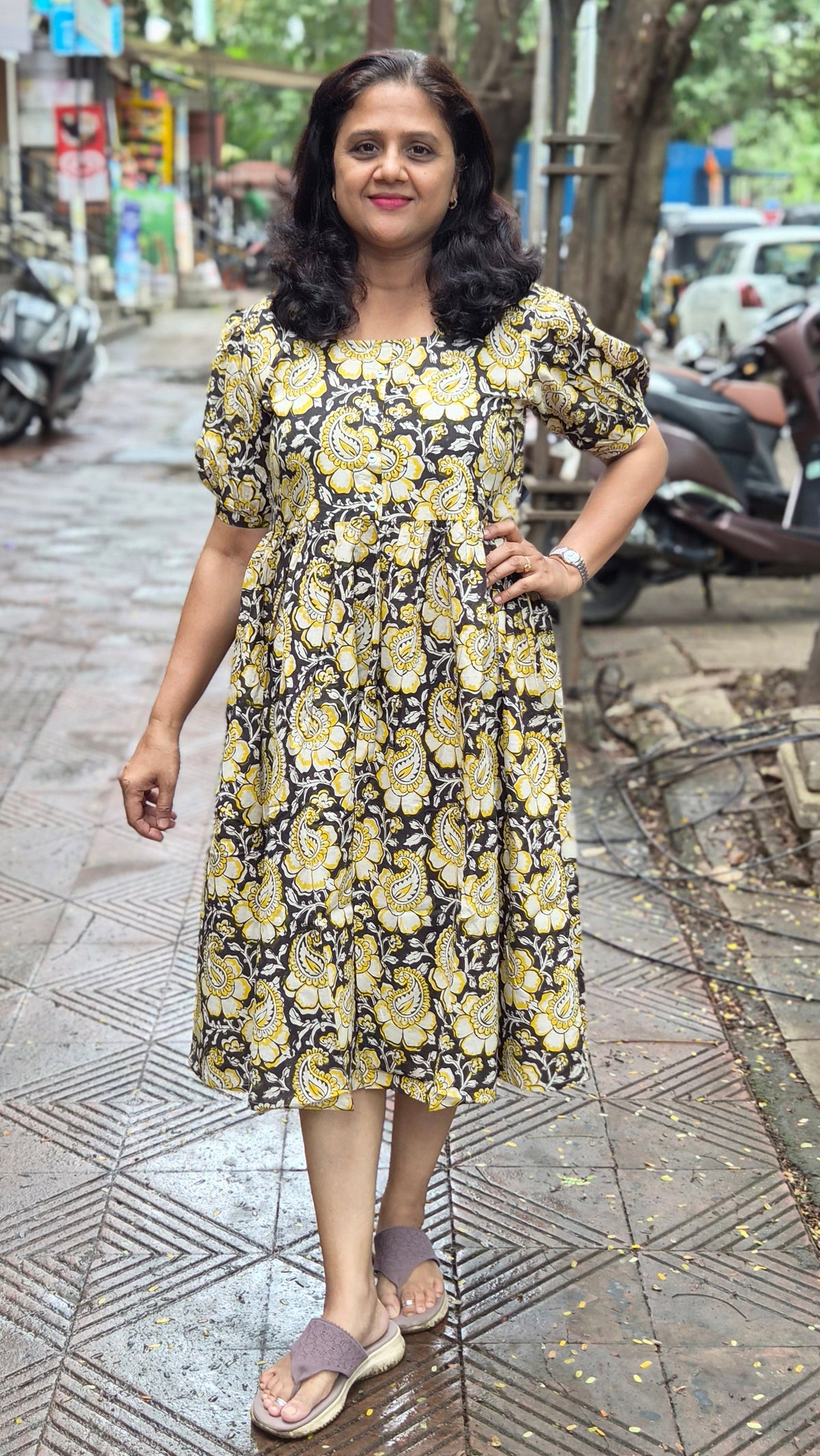 Mustard Yellow Block Printed One Piece