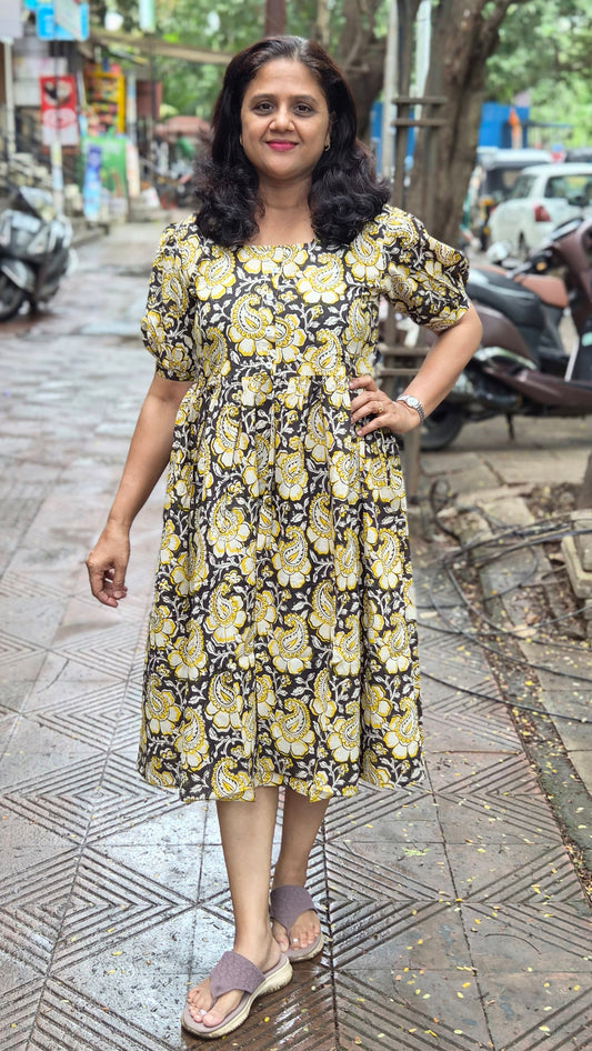 Mustard Yellow Block Printed One Piece