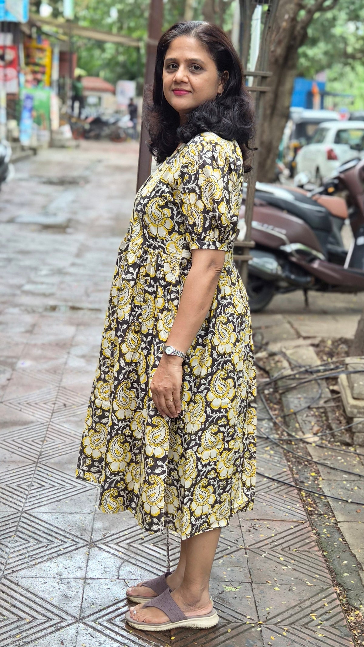Mustard Yellow Block Printed One Piece