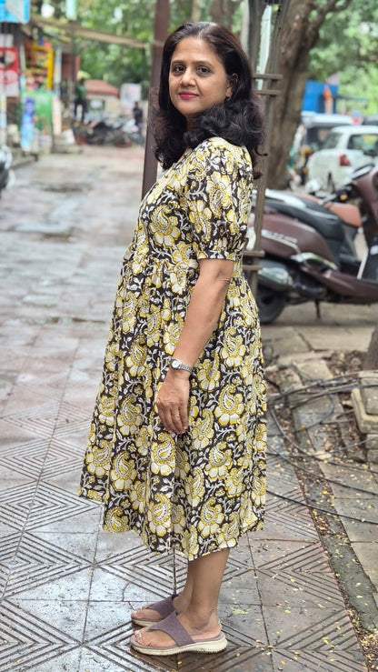 Mustard Yellow Block Printed One Piece