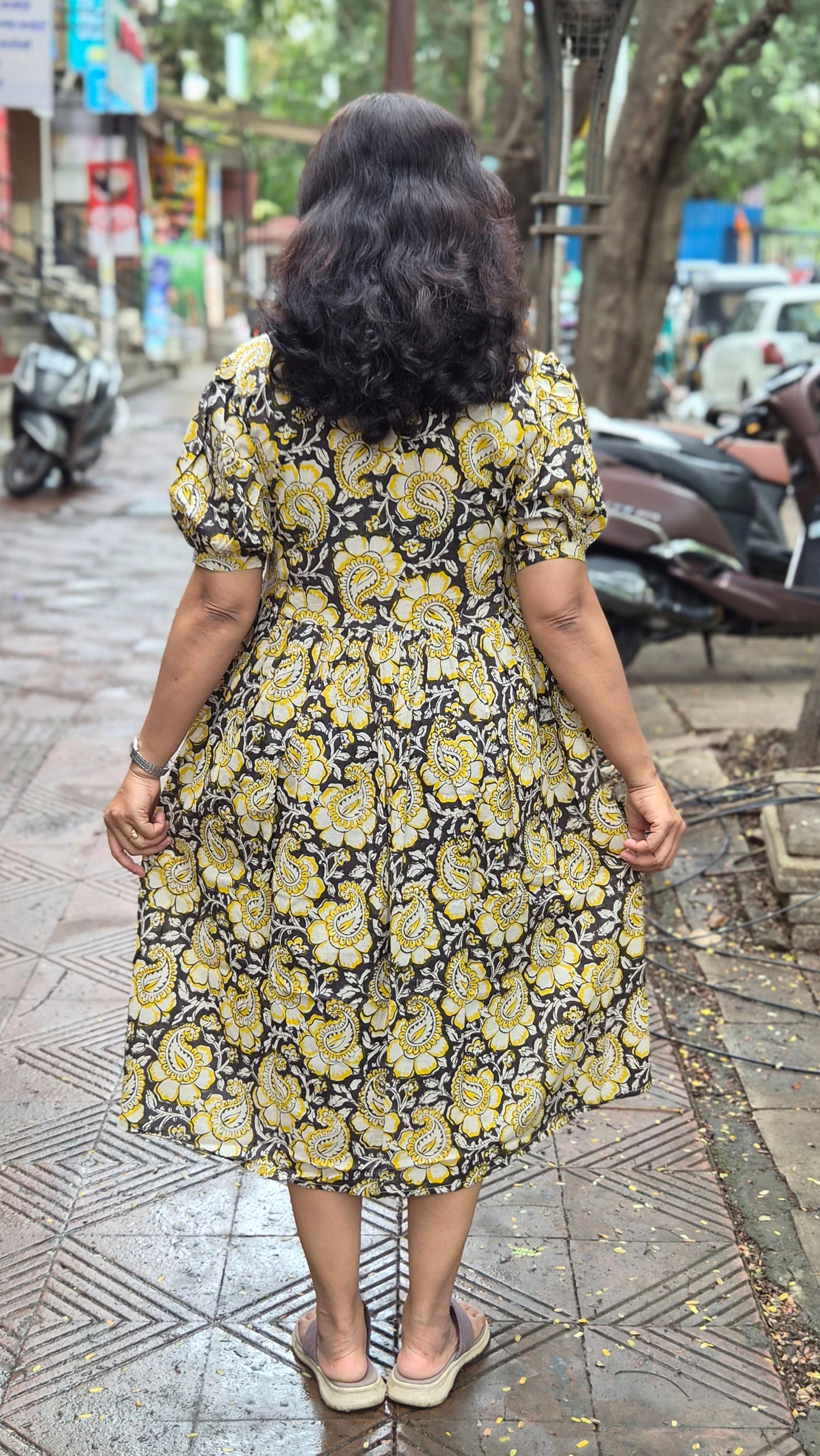 Mustard Yellow Block Printed One Piece