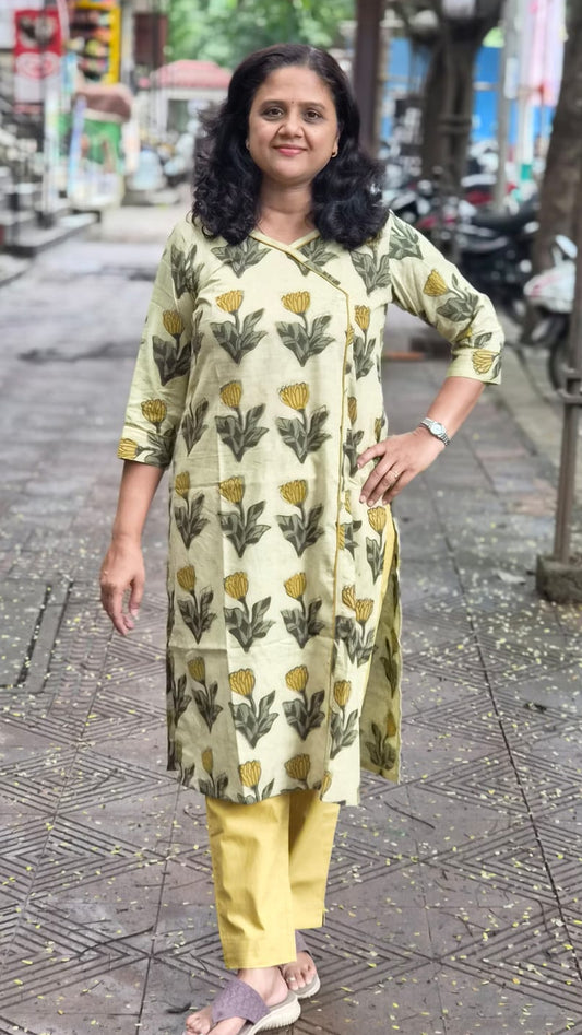 Light Mehendi Green Vanaspati Ajrakh Long Kurta