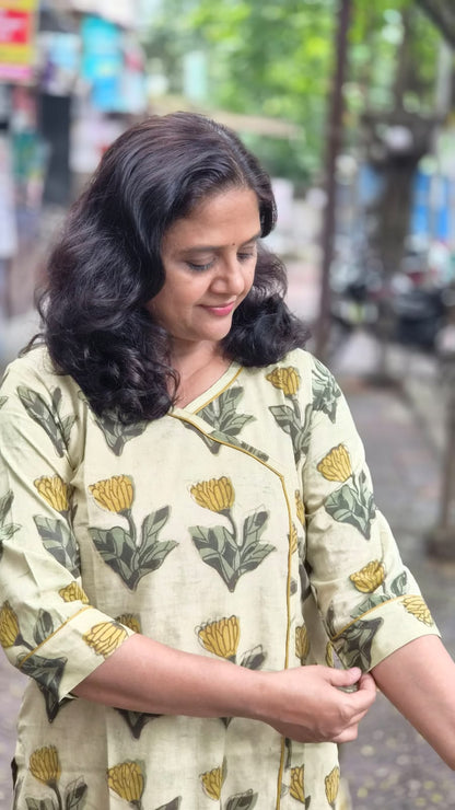 Light Mehendi Green Vanaspati Ajrakh Long Kurta