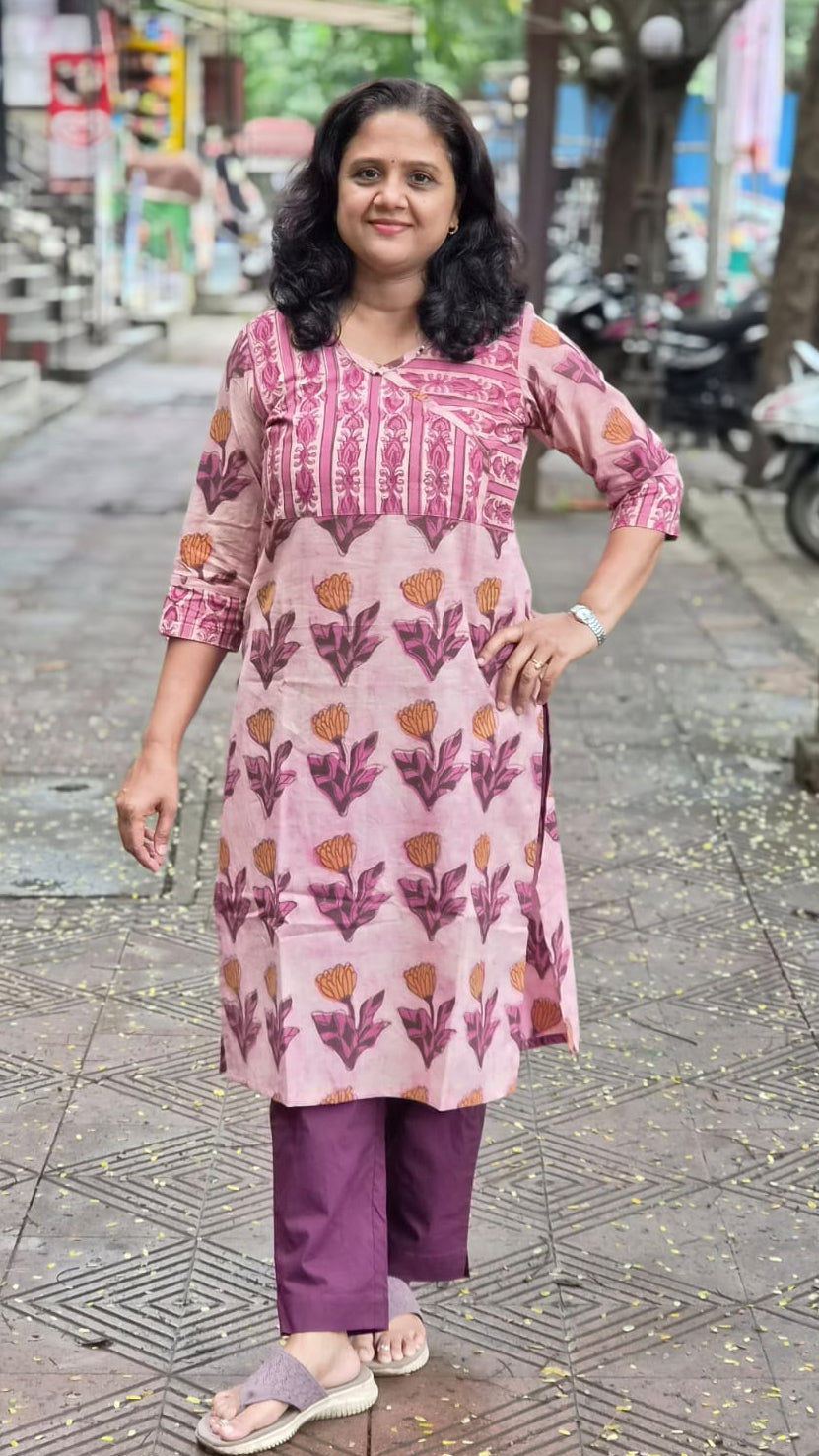 Onion Pink Vanaspati Ajrakh Long Kurta