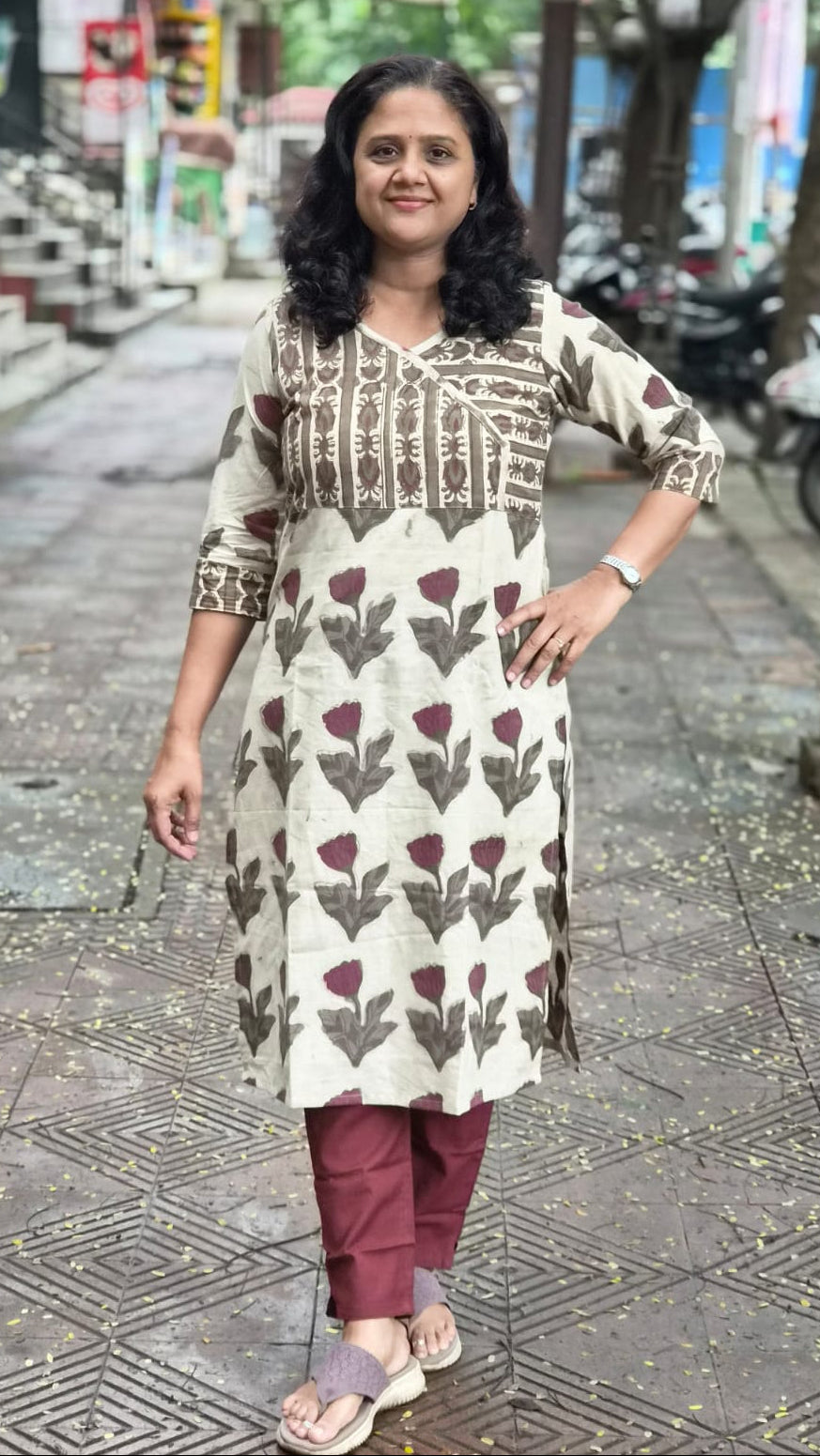 Off White Vanaspati Ajrakh Long Kurta