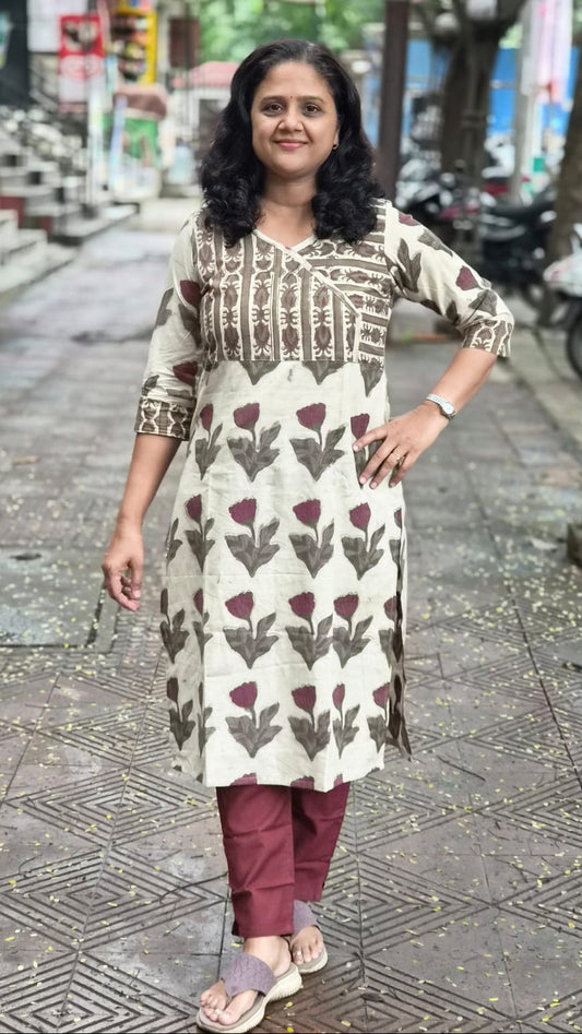 Off White Vanaspati Ajrakh Long Kurta