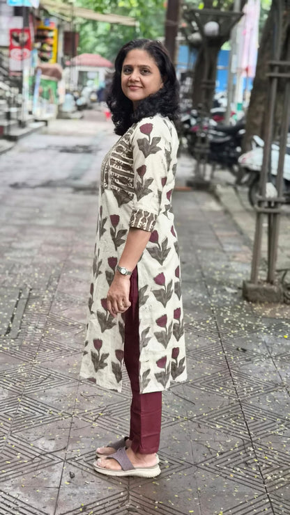 Off White Vanaspati Ajrakh Long Kurta