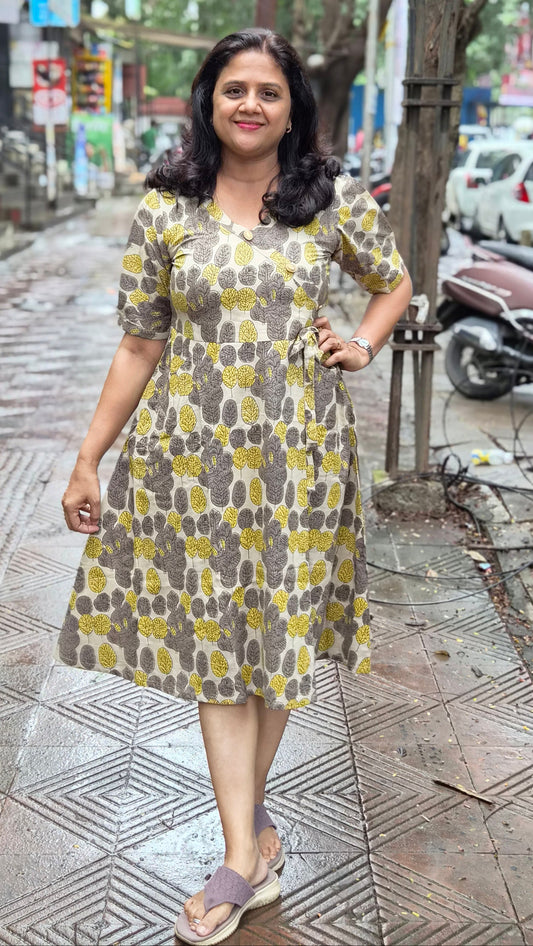 Grey Brown Vanaspati Ajrakh Printed One Piece
