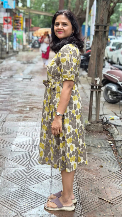 Grey Brown Vanaspati Ajrakh Printed One Piece