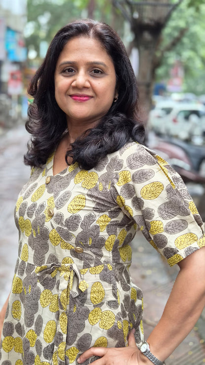 Grey Brown Vanaspati Ajrakh Printed One Piece