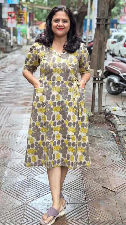 Grey Brown Vanaspati Ajrakh Printed One Piece