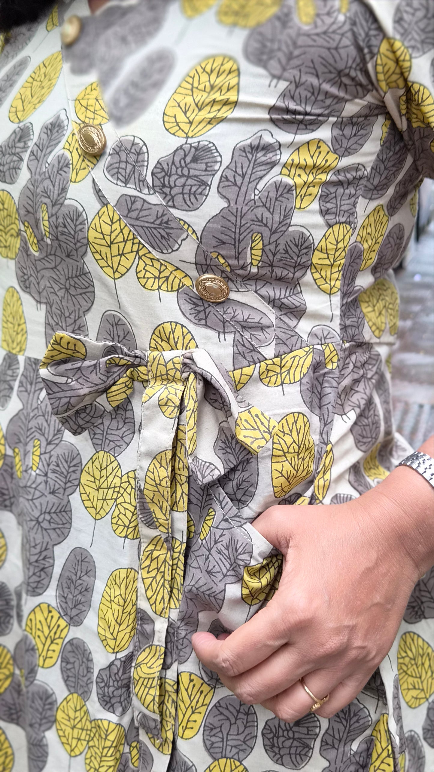 Grey Brown Vanaspati Ajrakh Printed One Piece