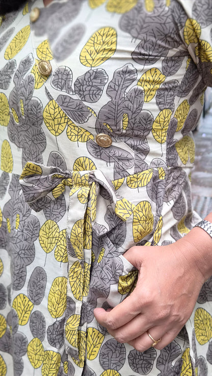 Grey Brown Vanaspati Ajrakh Printed One Piece