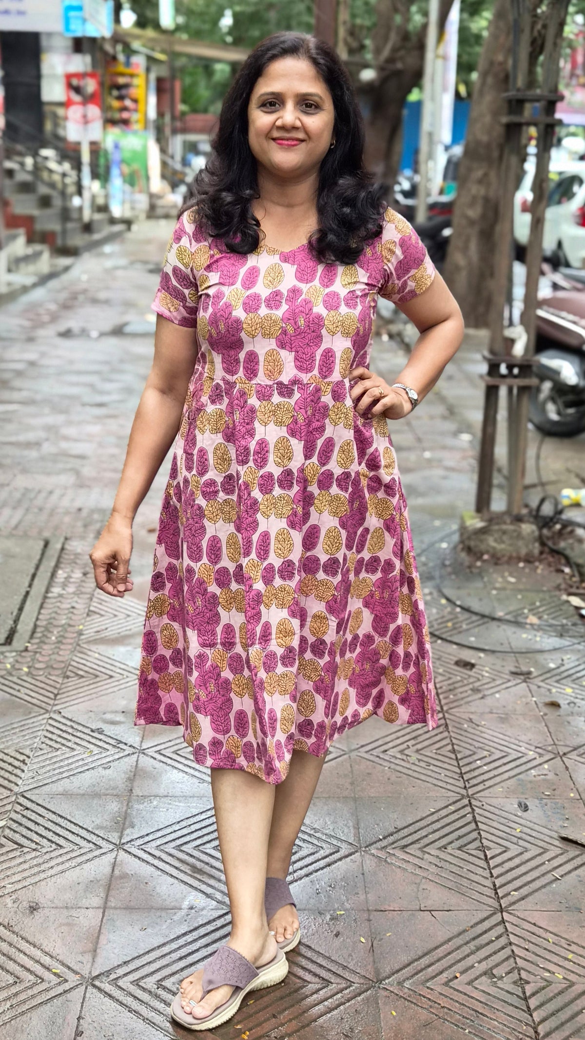 Onion Pink Vanaspati Ajrakh Printed One Piece
