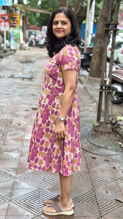 Onion Pink Vanaspati Ajrakh Printed One Piece