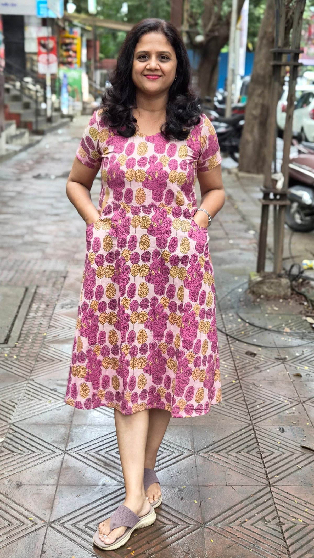 Onion Pink Vanaspati Ajrakh Printed One Piece
