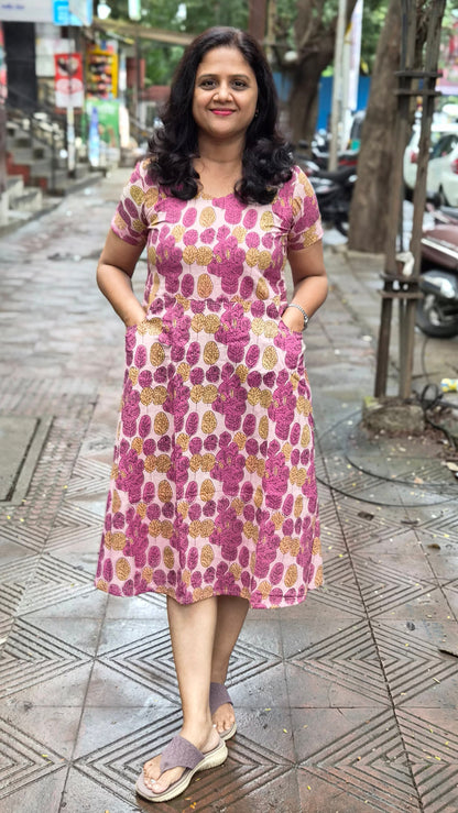 Onion Pink Vanaspati Ajrakh Printed One Piece