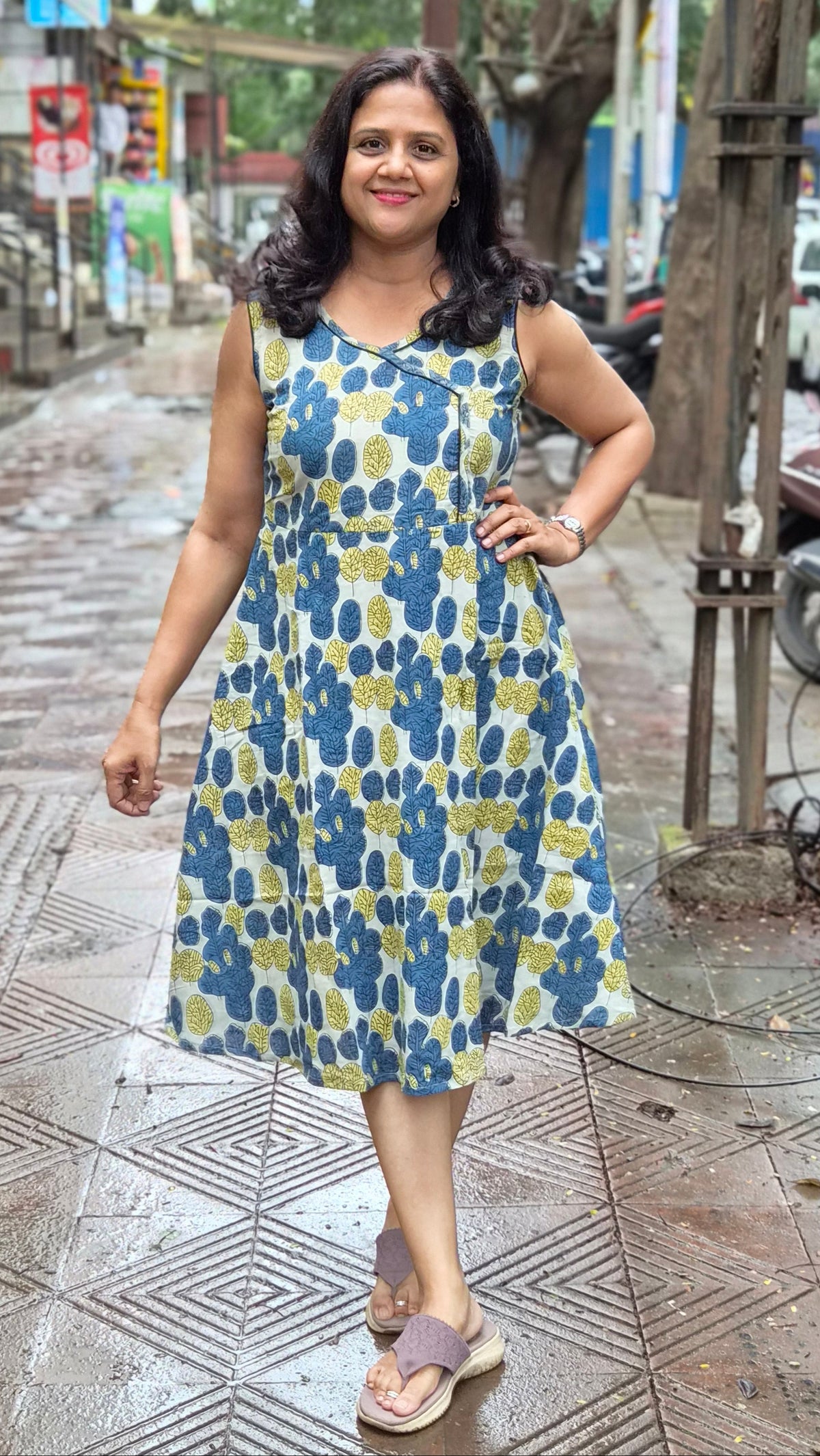 Blue Vanaspati Ajrakh Printed One Piece