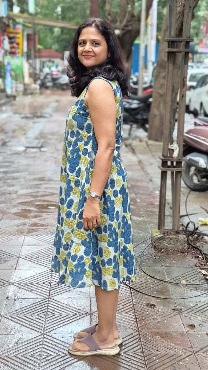 Blue Vanaspati Ajrakh Printed One Piece