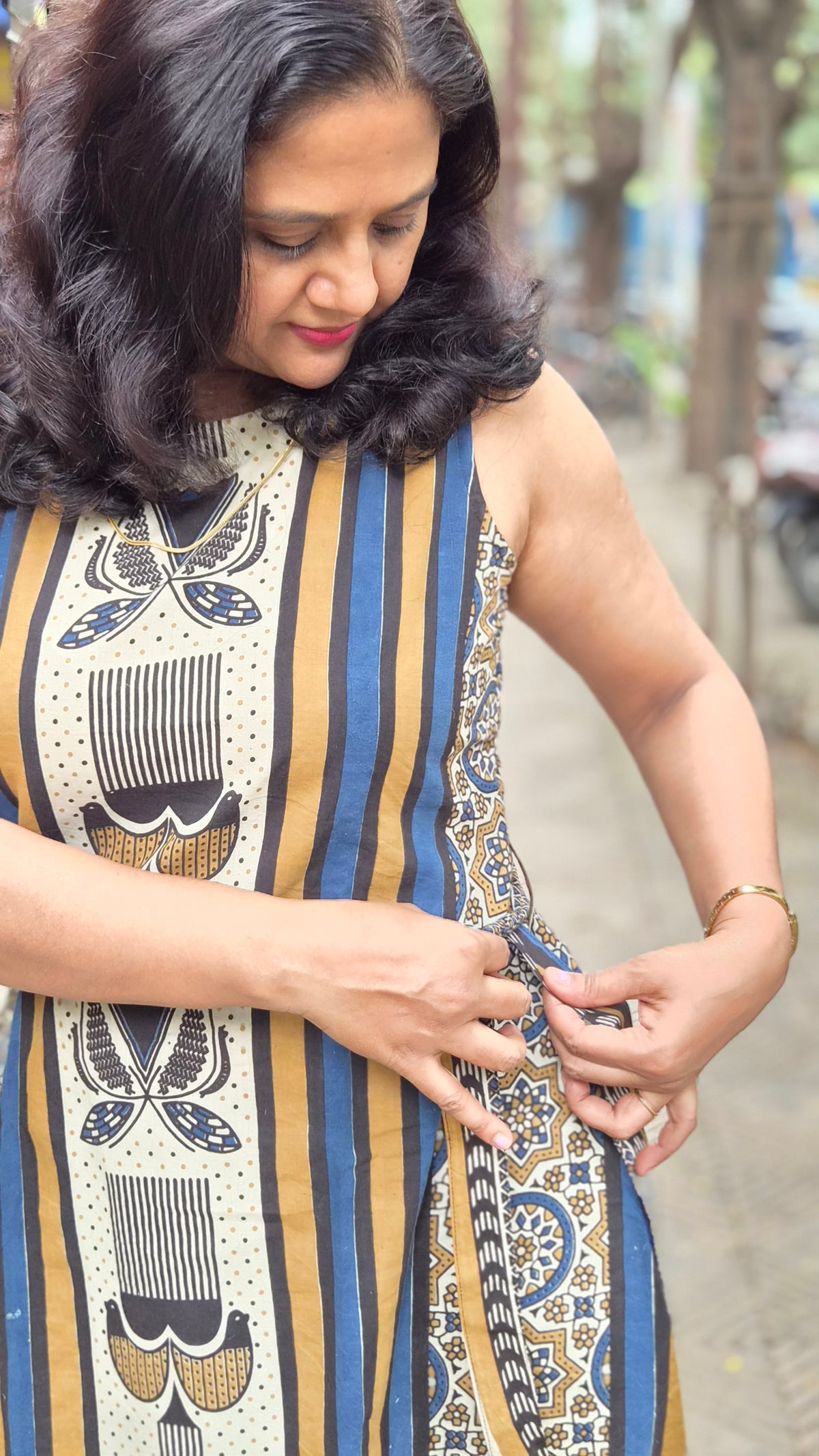 Off White Hand Block Printed Ajrakh One Piece
