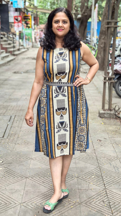 Off White Hand Block Printed Ajrakh One Piece