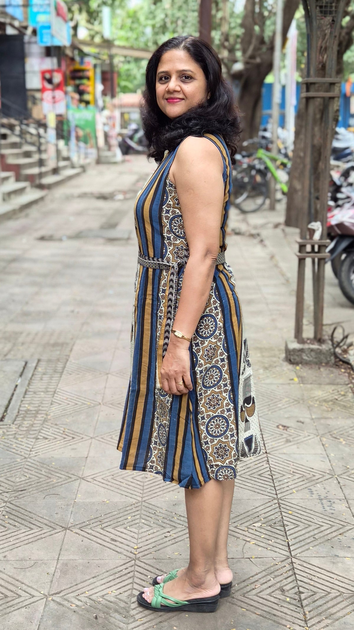 Off White Hand Block Printed Ajrakh One Piece