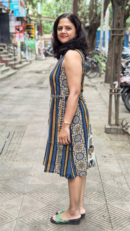 Off White Hand Block Printed Ajrakh One Piece