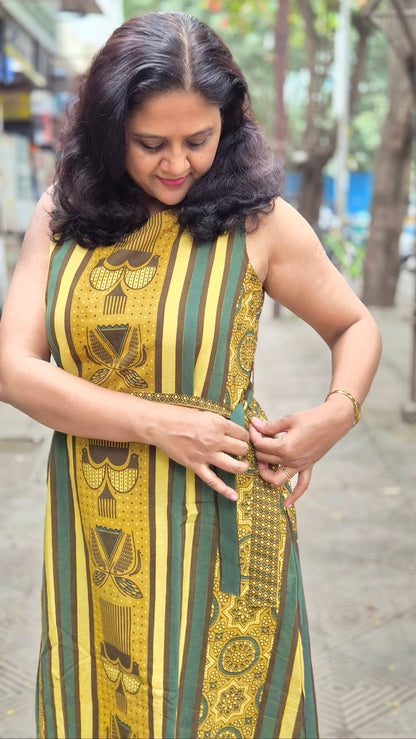 Mustard Yellow Hand Block Printed Ajrakh One Piece