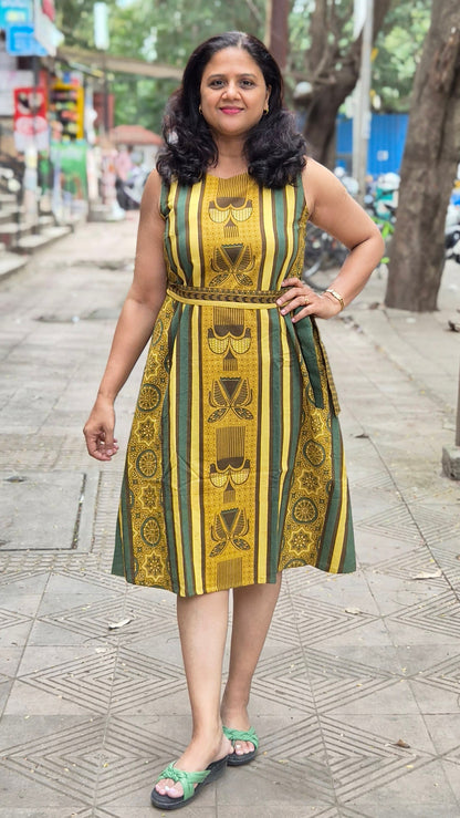 Mustard Yellow Hand Block Printed Ajrakh One Piece