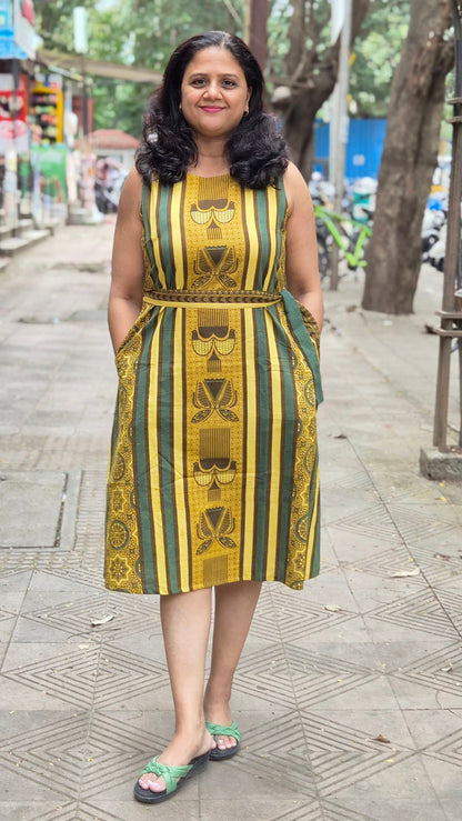 Mustard Yellow Hand Block Printed Ajrakh One Piece