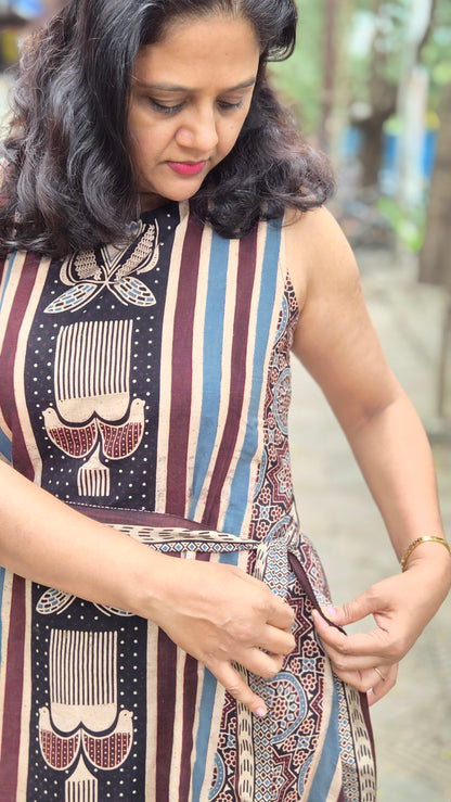 Black Hand Block Printed Ajrakh One Piece