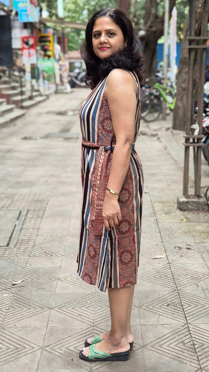 Maroon Hand Block Printed Ajrakh One Piece