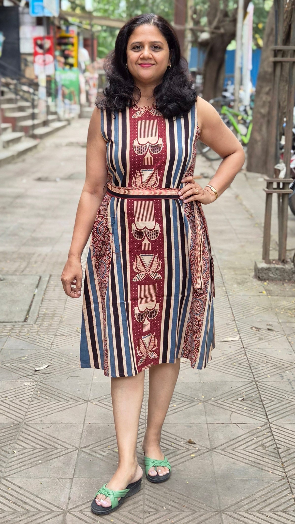 Maroon Hand Block Printed Ajrakh One Piece