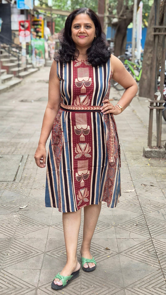 Maroon Hand Block Printed Ajrakh One Piece