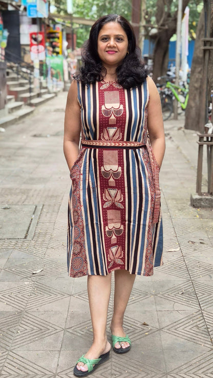 Maroon Hand Block Printed Ajrakh One Piece