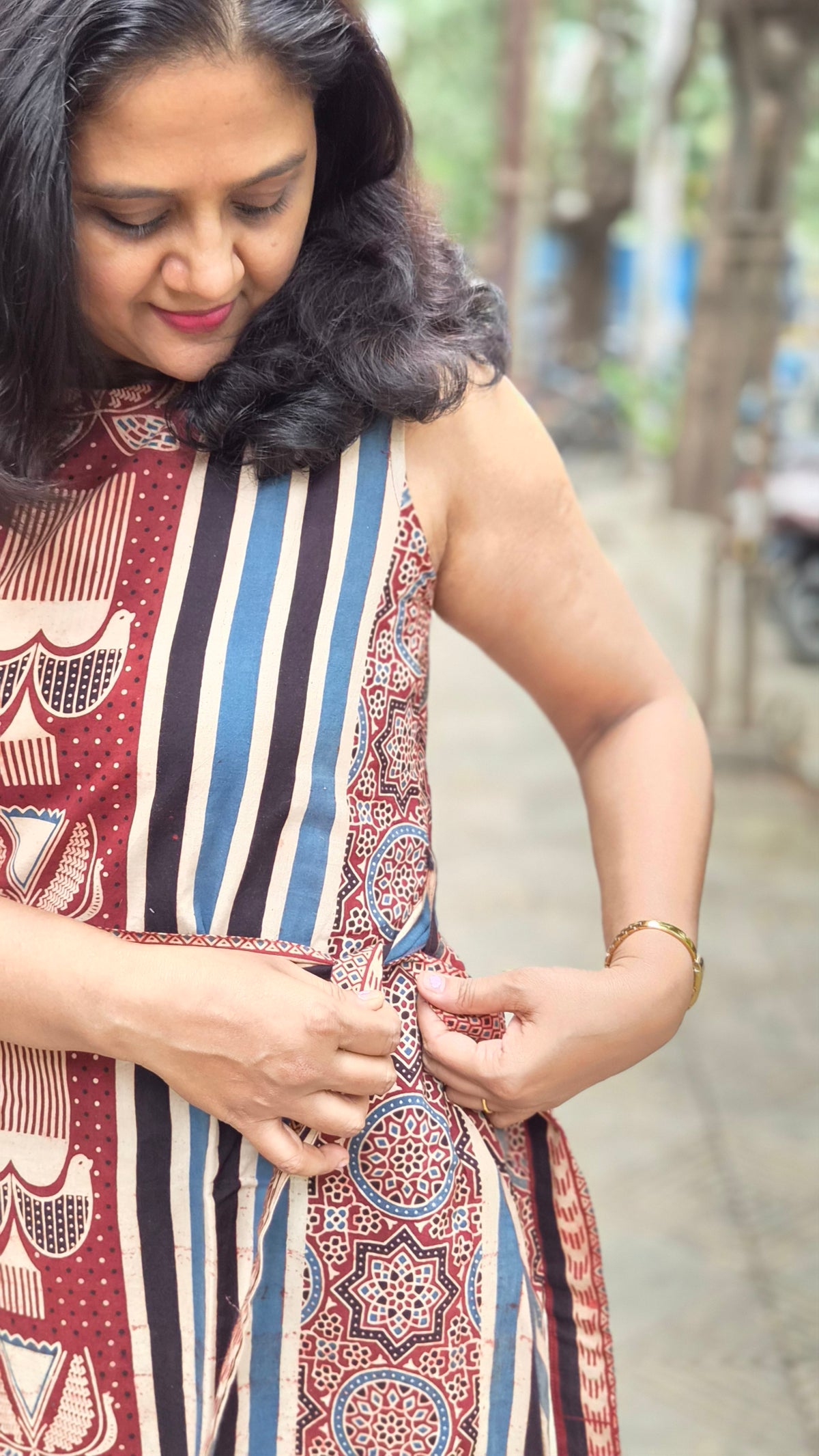 Maroon Hand Block Printed Ajrakh One Piece